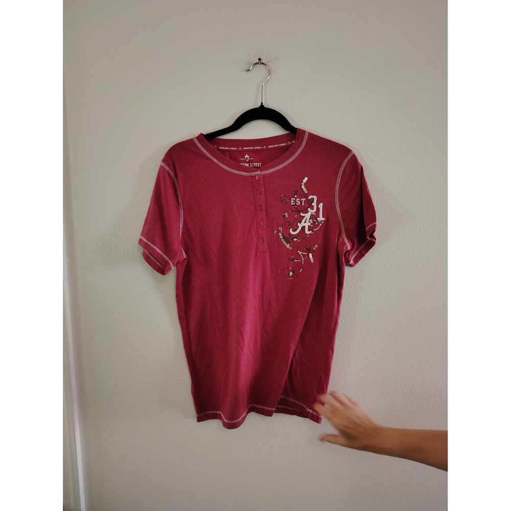 Emerson Street Alabama Crimson Tide Red Sequin Henley‎ Shirt Womens Medium